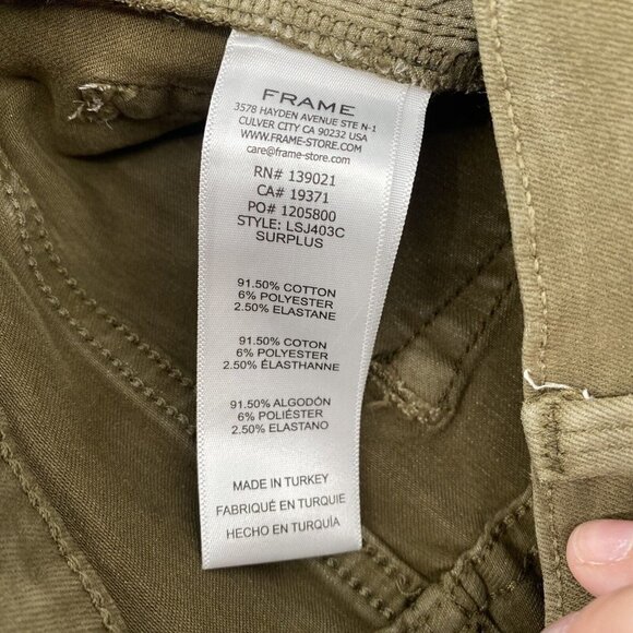 Frame Women’s Size 24 Le Skinny De Jeanne Green Coated Denim Jeans Surplus NWT - Picture 13 of 14